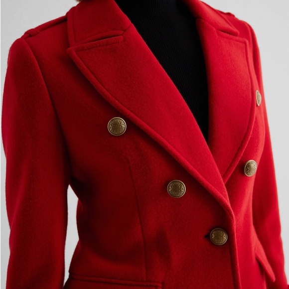 Red Faux Wool Novelty Button Fitted Coat - NWOT - Picture 4 of 5